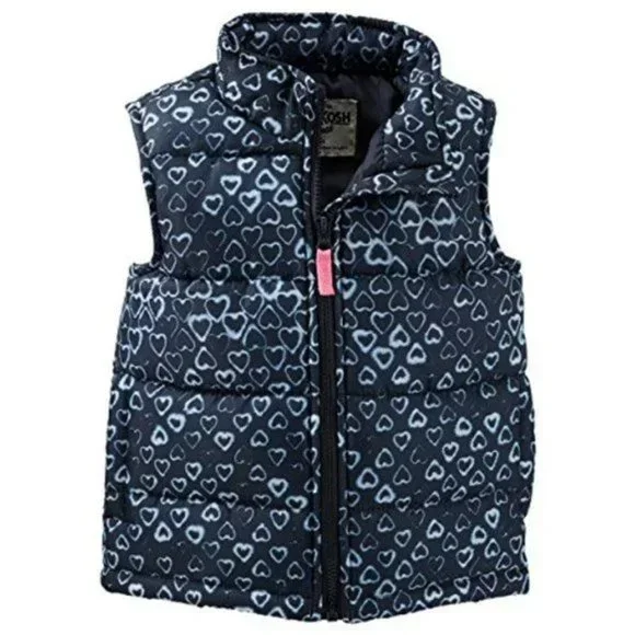 NWT Oshkosh B'gosh Girls Puffer Vest Zip-Front Heart Print Winter Vest 6X, 14 Y - Picture 4 of 4